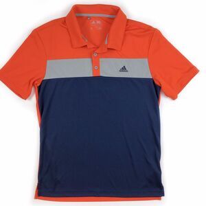 Adidas Men's Orange and Navy Polo shirt golf performance color block preppy
